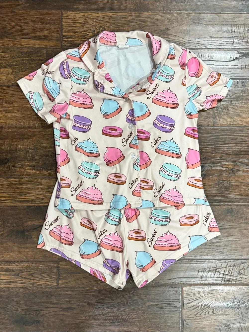 Girls Pink Dessert-Print Short Pajama Set